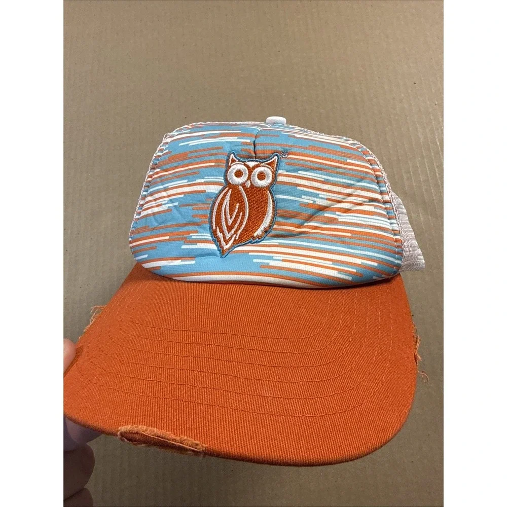 Hooters Baseball Hat Ball Cap Distressed Mesh Back Snapback Owl Unisex Orange